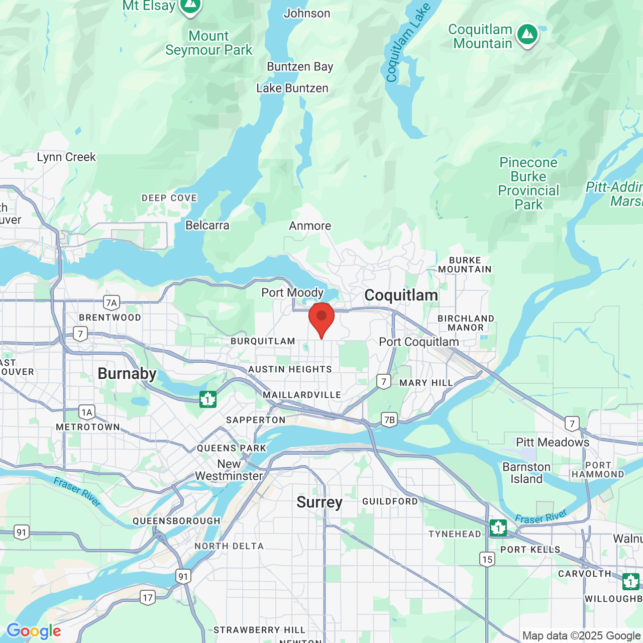 Google map image of our location in 101-1655 Como Lake Ave Coquitlam, BC
